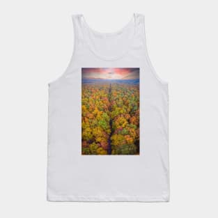 Aerial top down vertical panorama of road through the autumn forest Tank Top